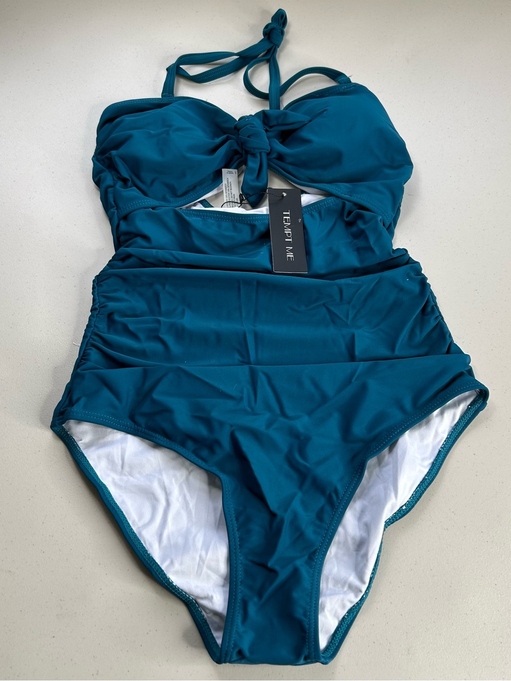 Tempt Me Halter Keyhole One Piece Swimsuit Women Small Teal Blue Slimming